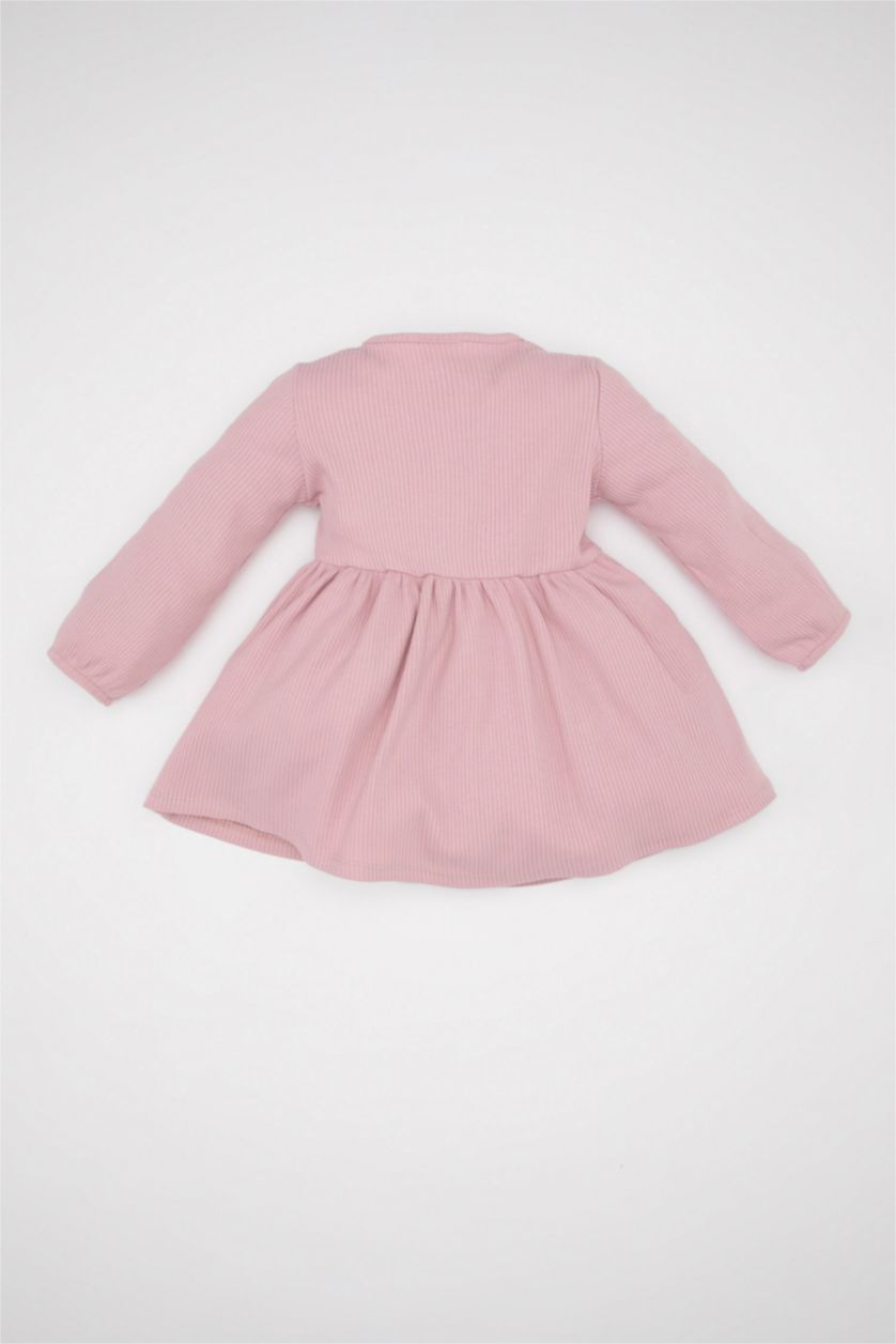 طفلة صغيرة أرجواني فستان بناتي مضلع قصة عادية كم طويل برقبة مستديرة