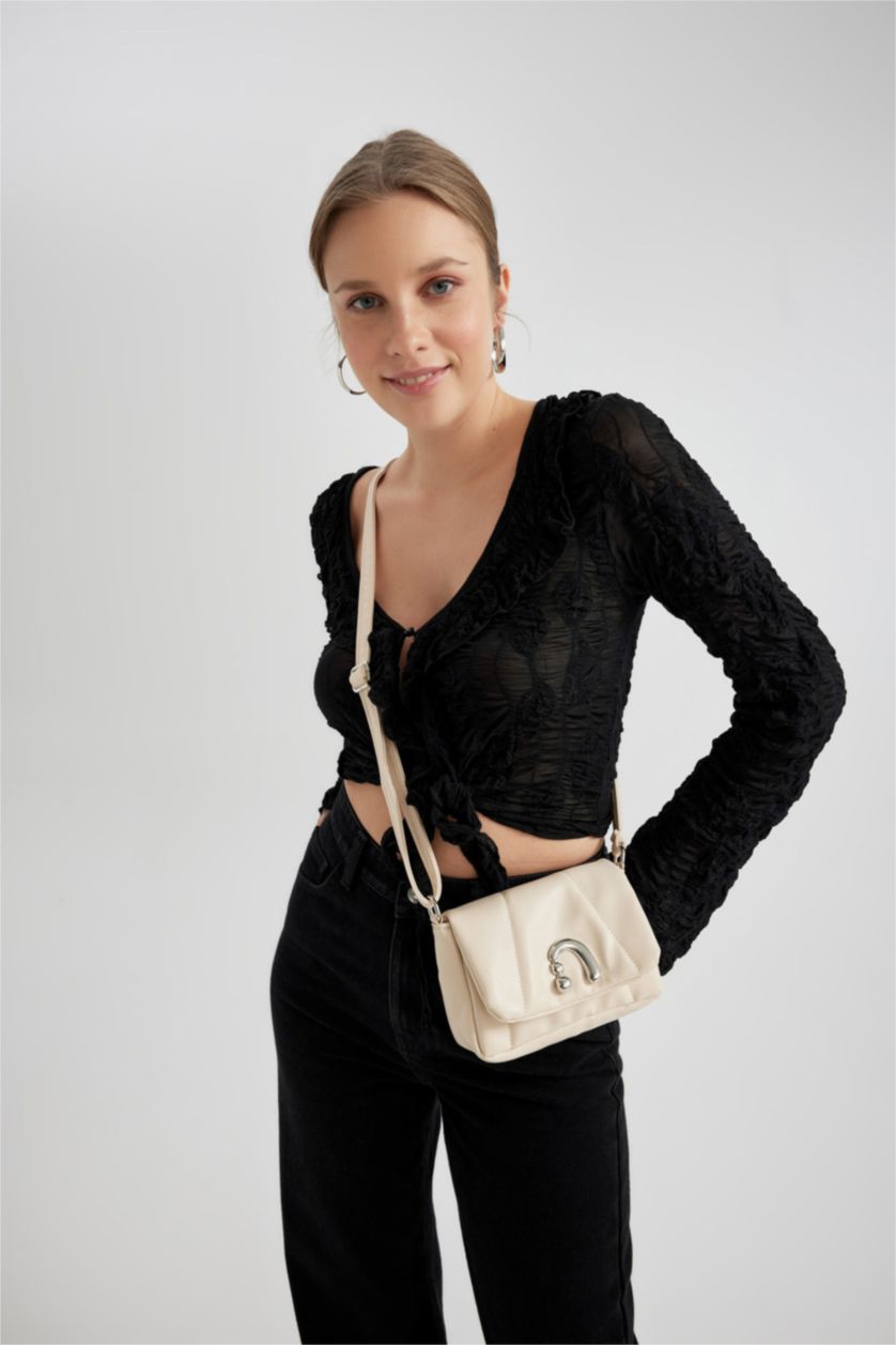 Kadın Bej Kadın Toka Detaylı Suni Deri Çapraz Çanta