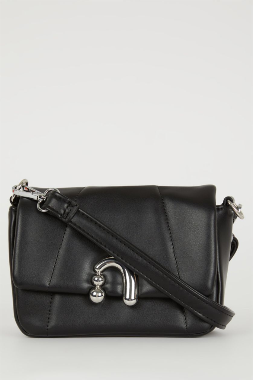 WOMAN Black Faux Leather Crossbody Bag