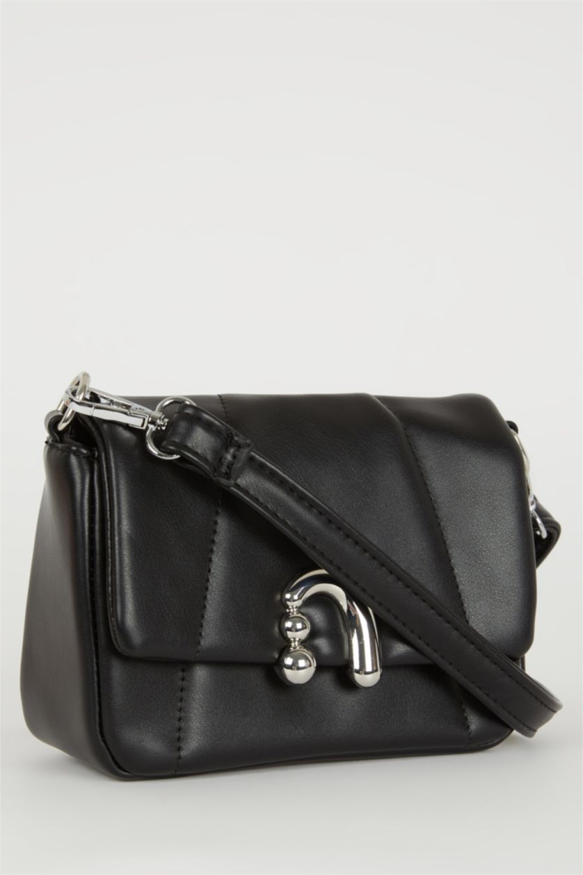WOMAN Black Faux Leather Crossbody Bag