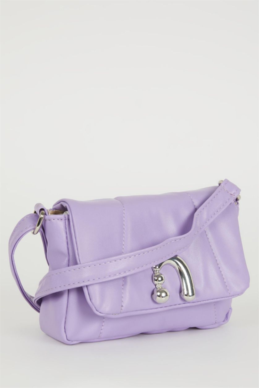 Woman Lilac Woman Buckle Detailed Faux Leather Crossbody Bag