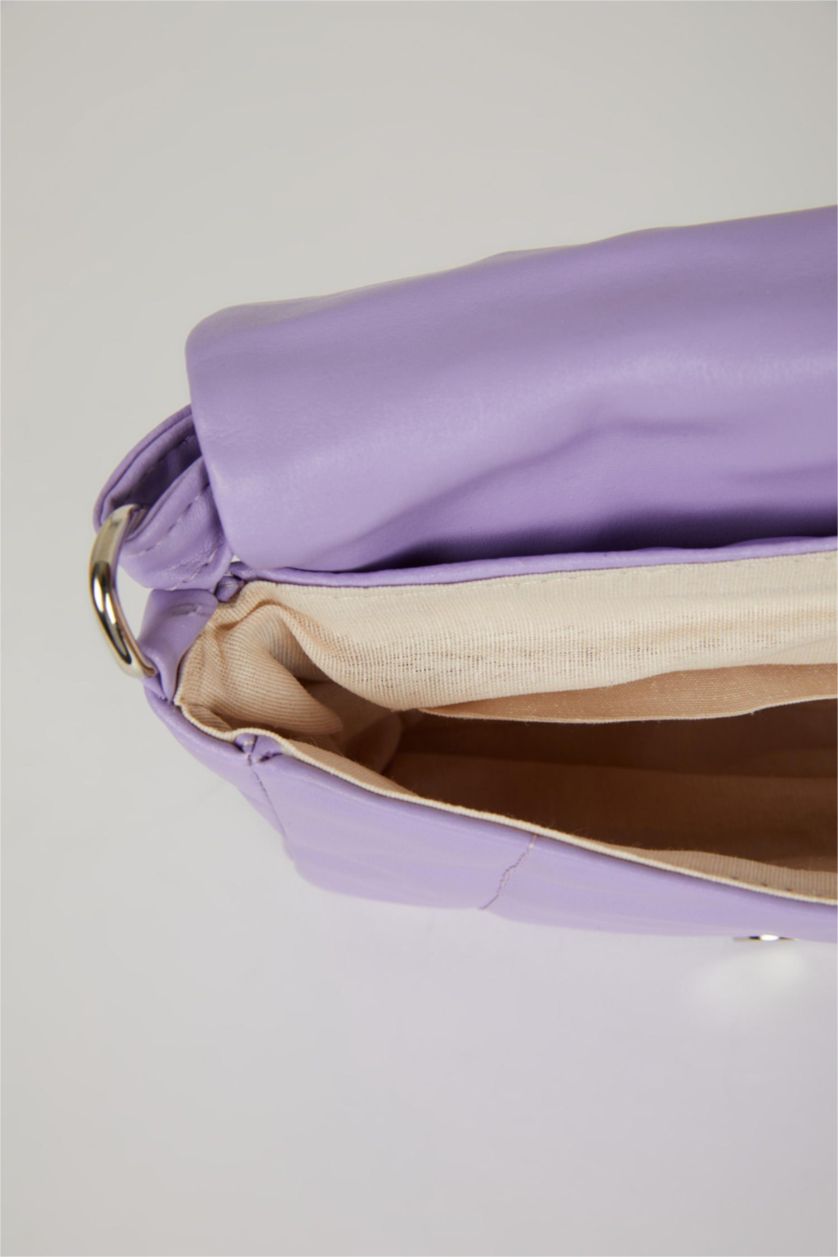 Woman Lilac Woman Buckle Detailed Faux Leather Crossbody Bag