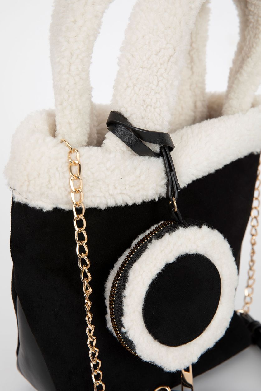 Kadın Siyah Kadın Teddy Detaylı Süet El Çantası