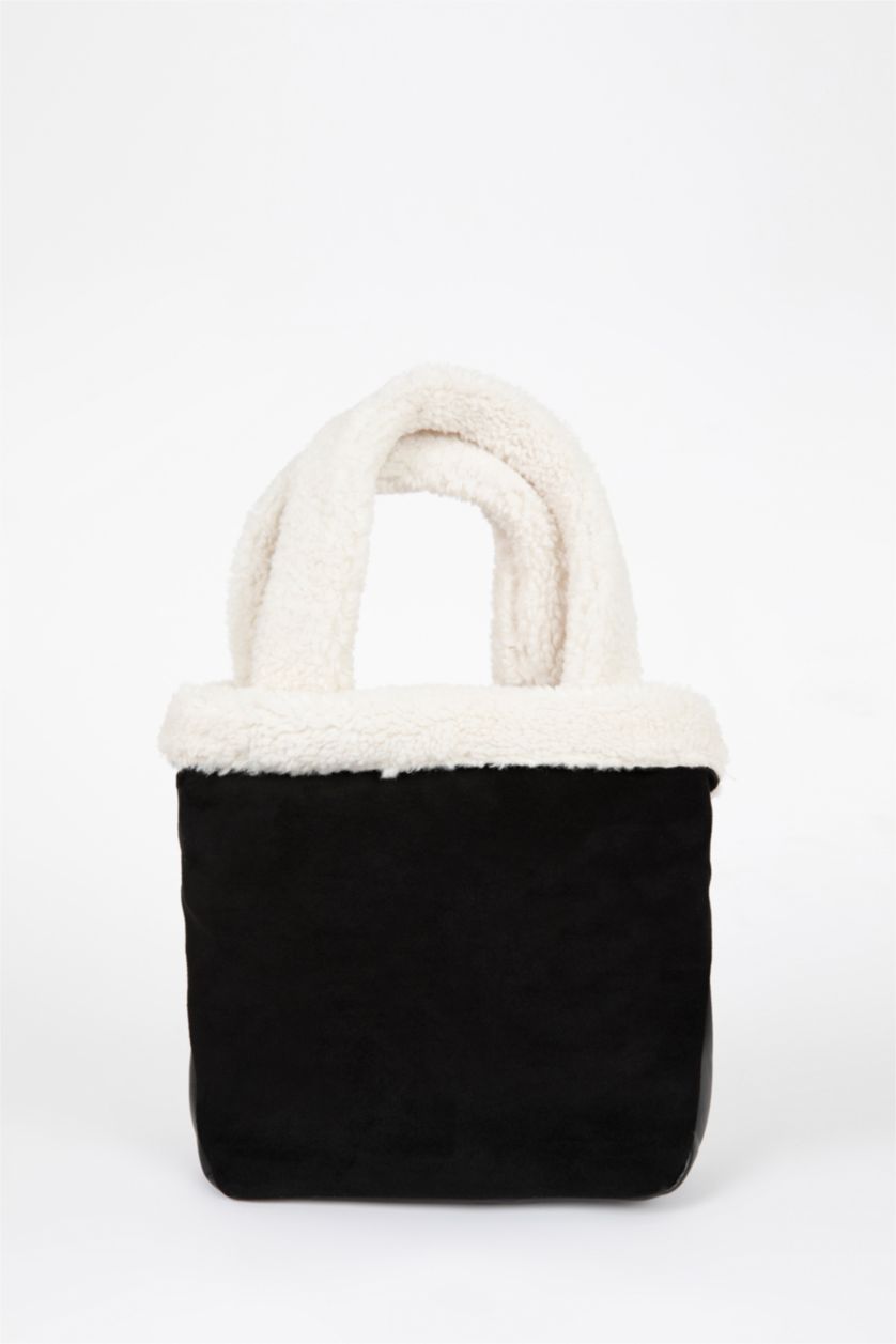 Kadın Siyah Kadın Teddy Detaylı Süet El Çantası