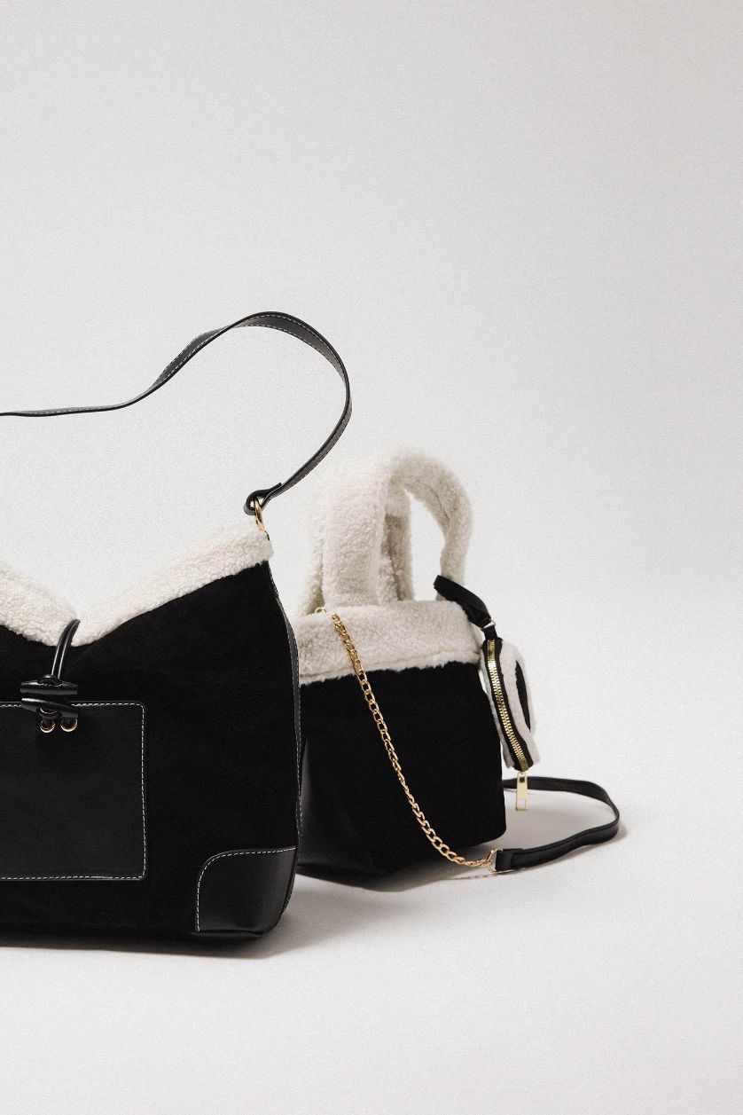 Kadın Siyah Kadın Teddy Detaylı Süet El Çantası