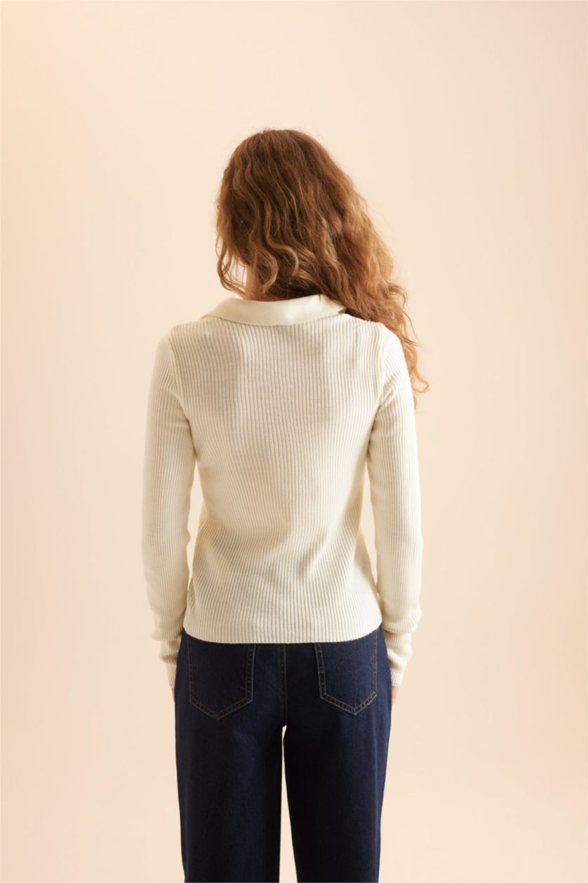 Women Ecru Slim Fit Ribana Pullover