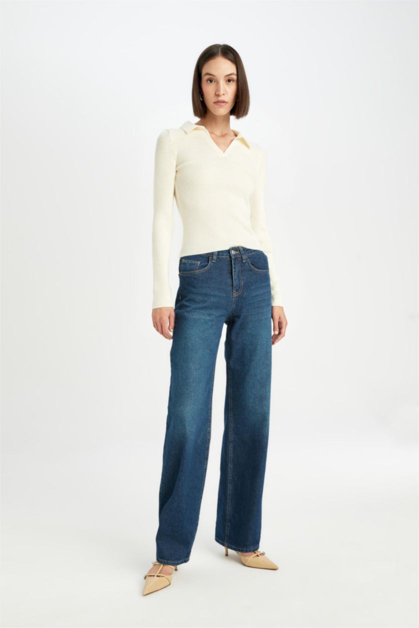 Women Ecru Slim Fit Ribana Pullover