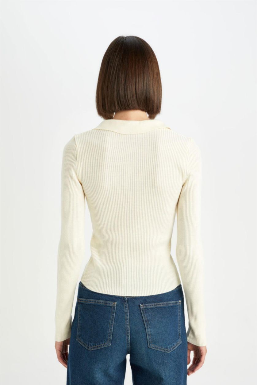 Women Ecru Slim Fit Ribana Pullover