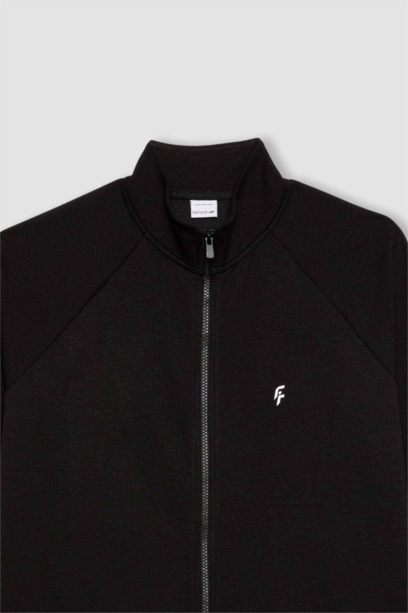 Kadın Siyah Long Fit Fleto Cepli Skuba Dalgıç Kumaş Sporcu Tunik Hırka