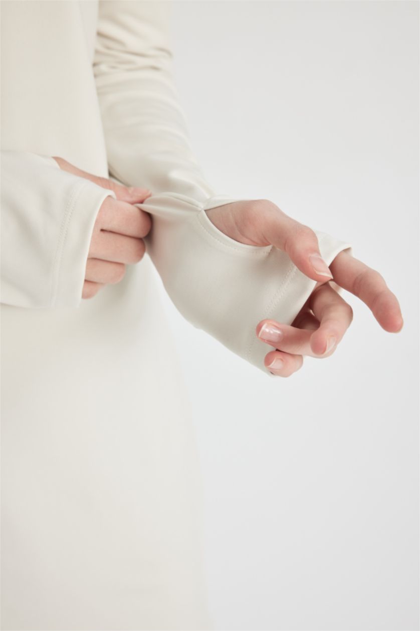 حريمي اللون الحجري تيشيرت رياضي كم طويل قصة طويلة بطبعة شعار