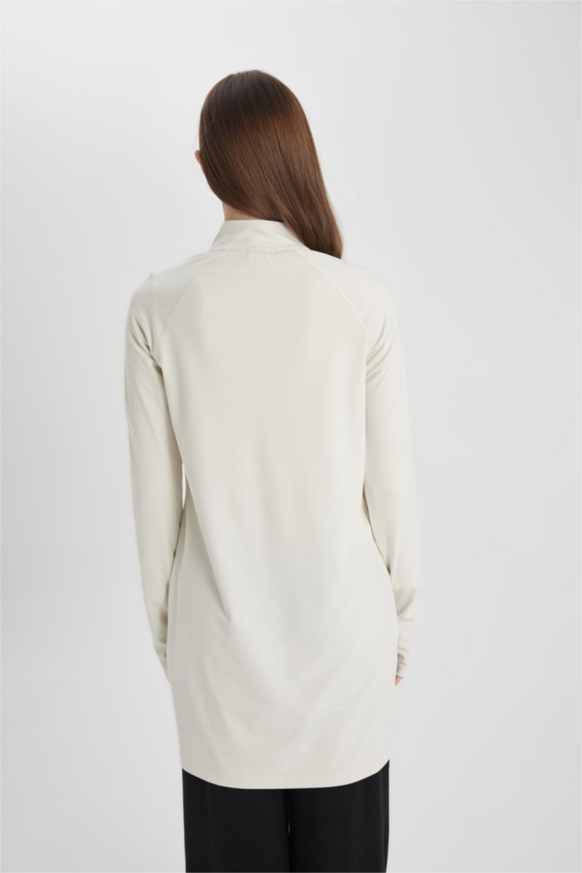 حريمي اللون الحجري تيشيرت رياضي كم طويل قصة طويلة بطبعة شعار