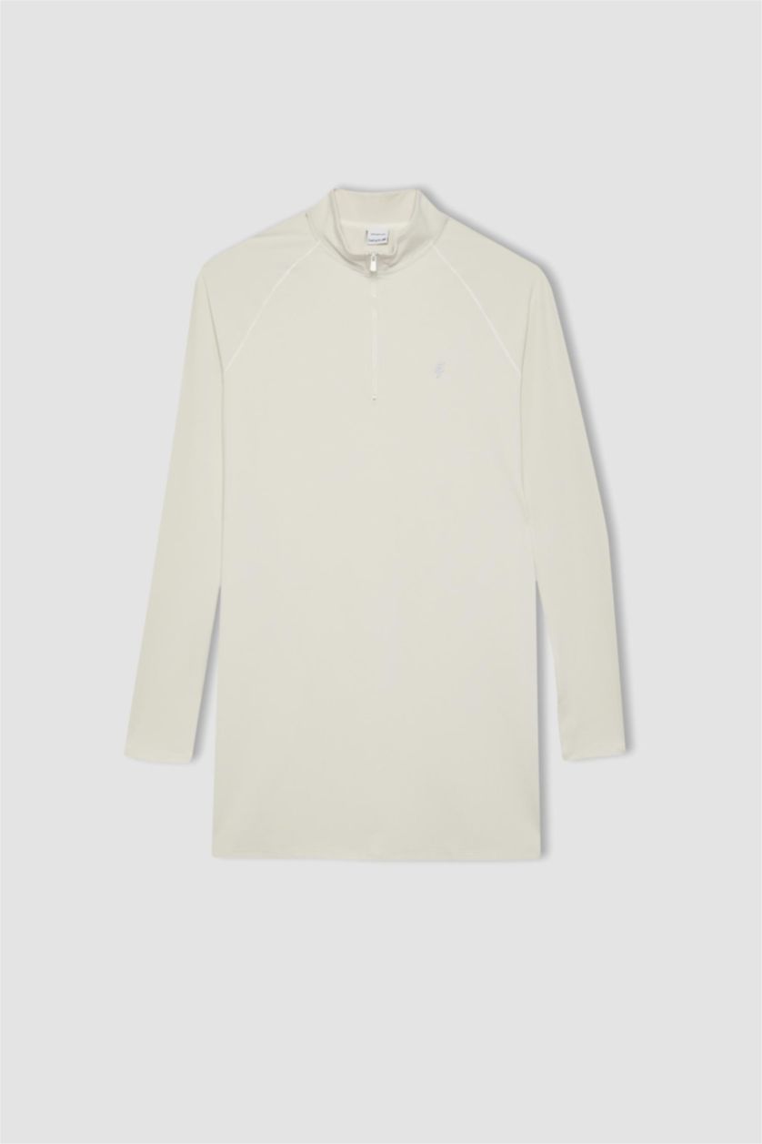 حريمي اللون الحجري تيشيرت رياضي كم طويل قصة طويلة بطبعة شعار