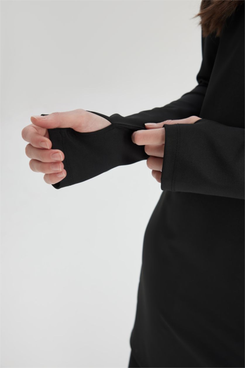 Woman Black Long Fit Slogan Printed Long Sleeve T-Shirt