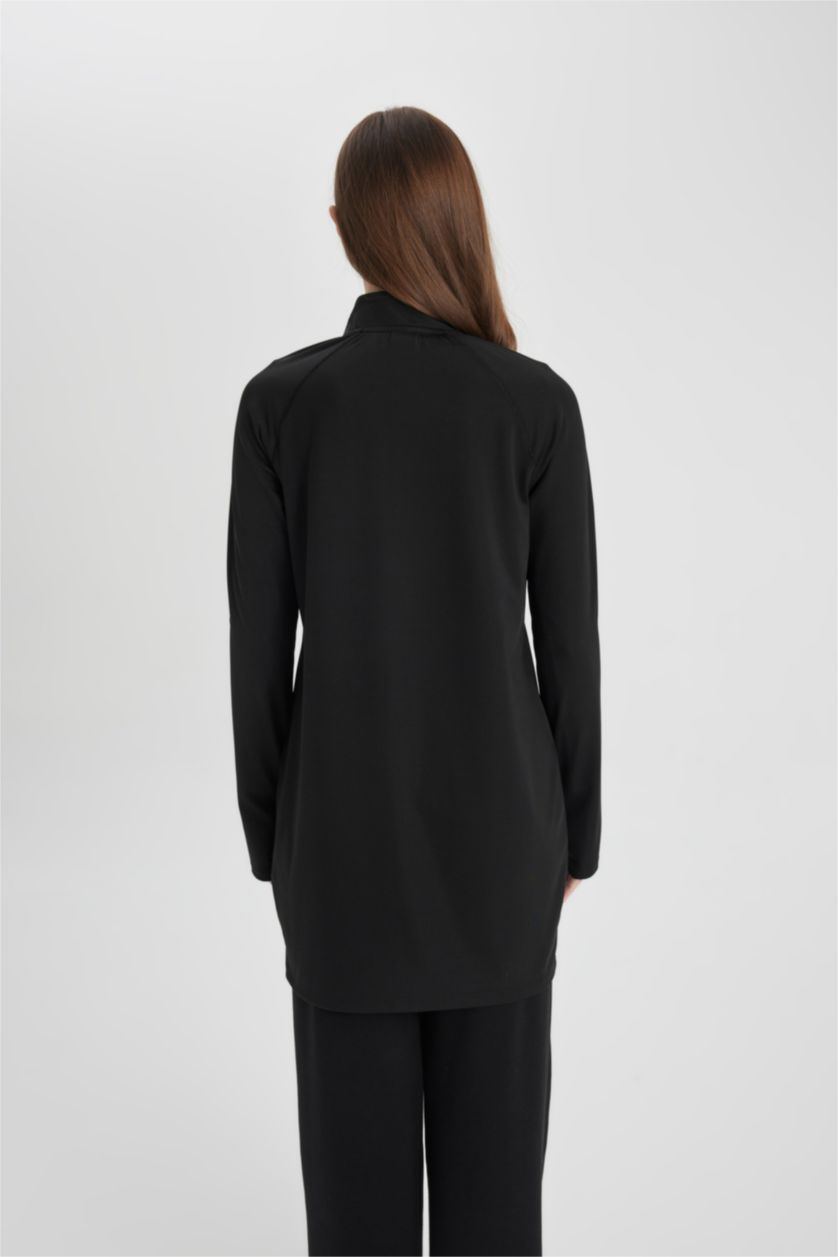 Woman Black Long Fit Slogan Printed Long Sleeve T-Shirt