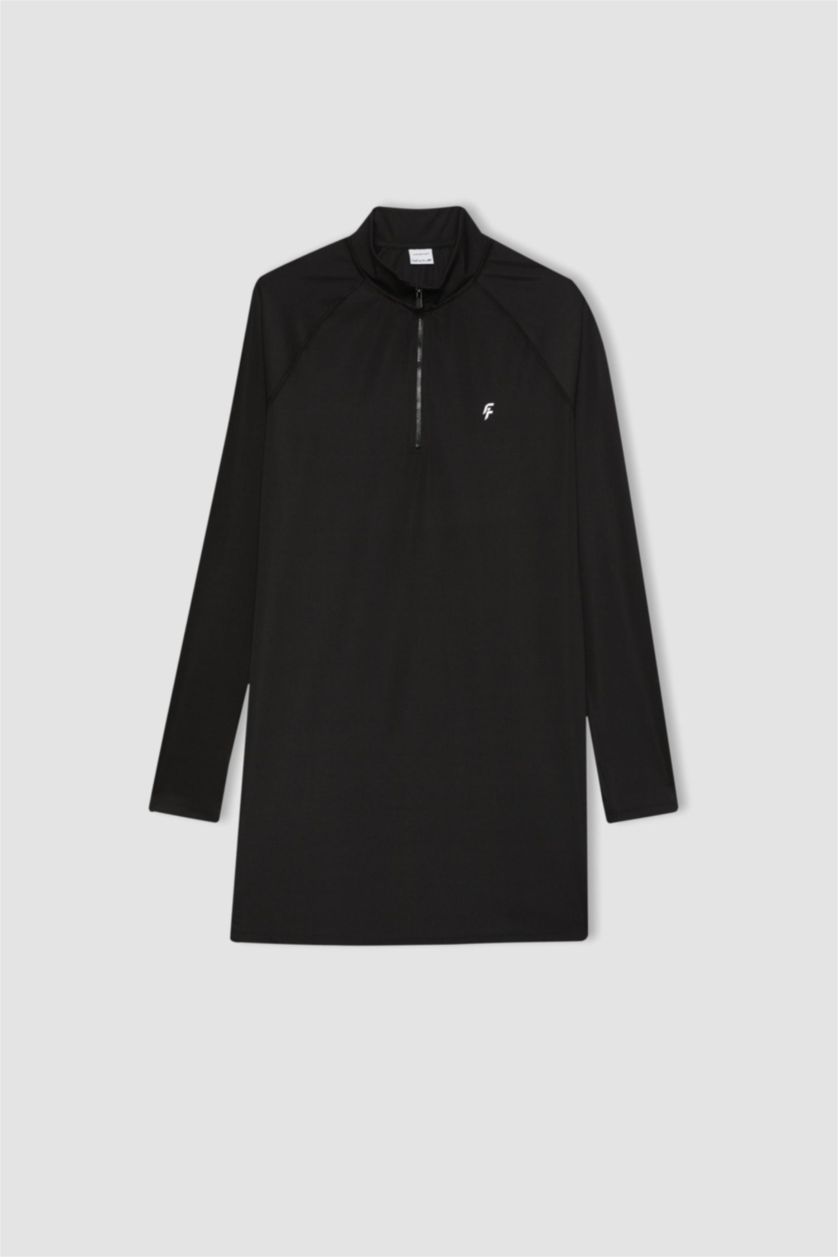 Woman Black Long Fit Slogan Printed Long Sleeve T-Shirt