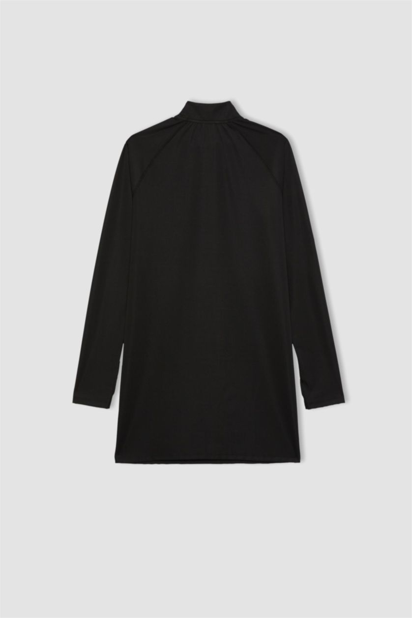 Woman Black Long Fit Slogan Printed Long Sleeve T-Shirt