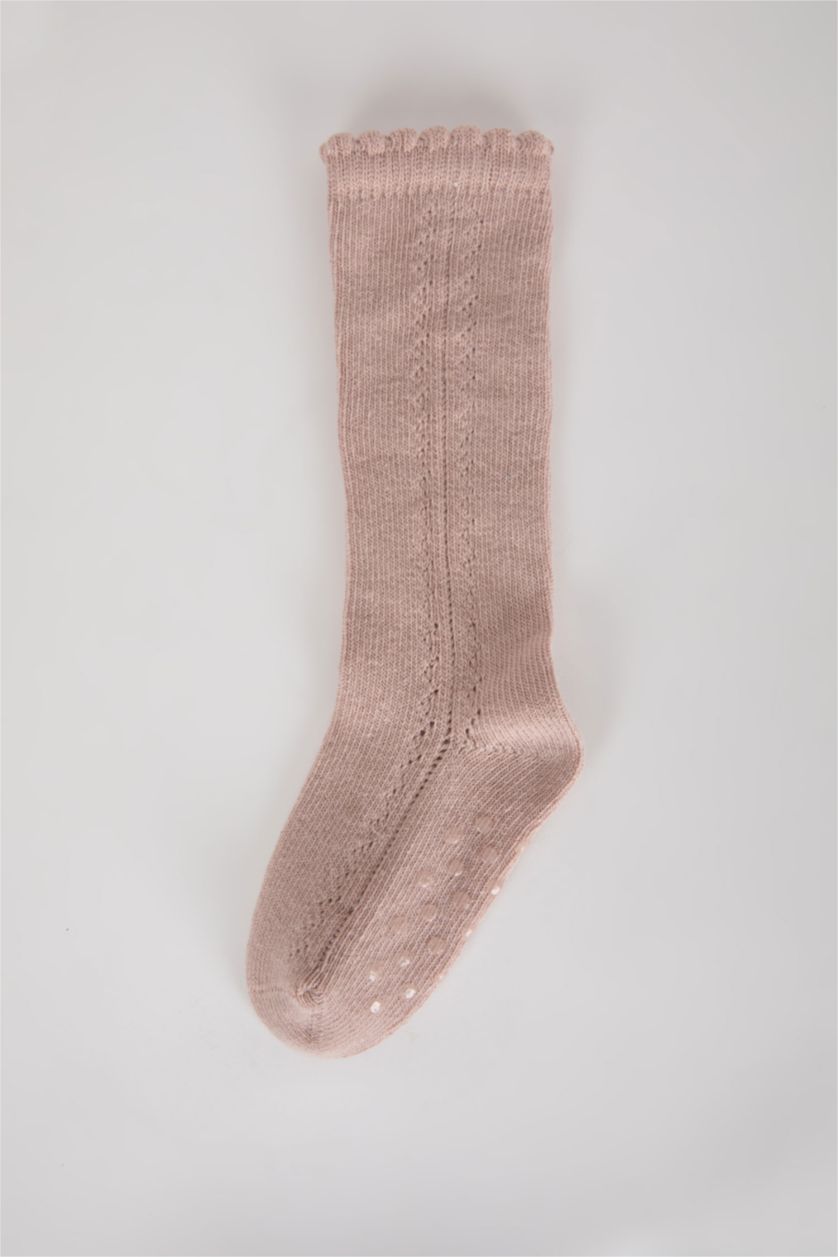 Kız Bebek Pembe Kız Bebek Kaydırmaz Taban Pamuklu Uzun Çorap