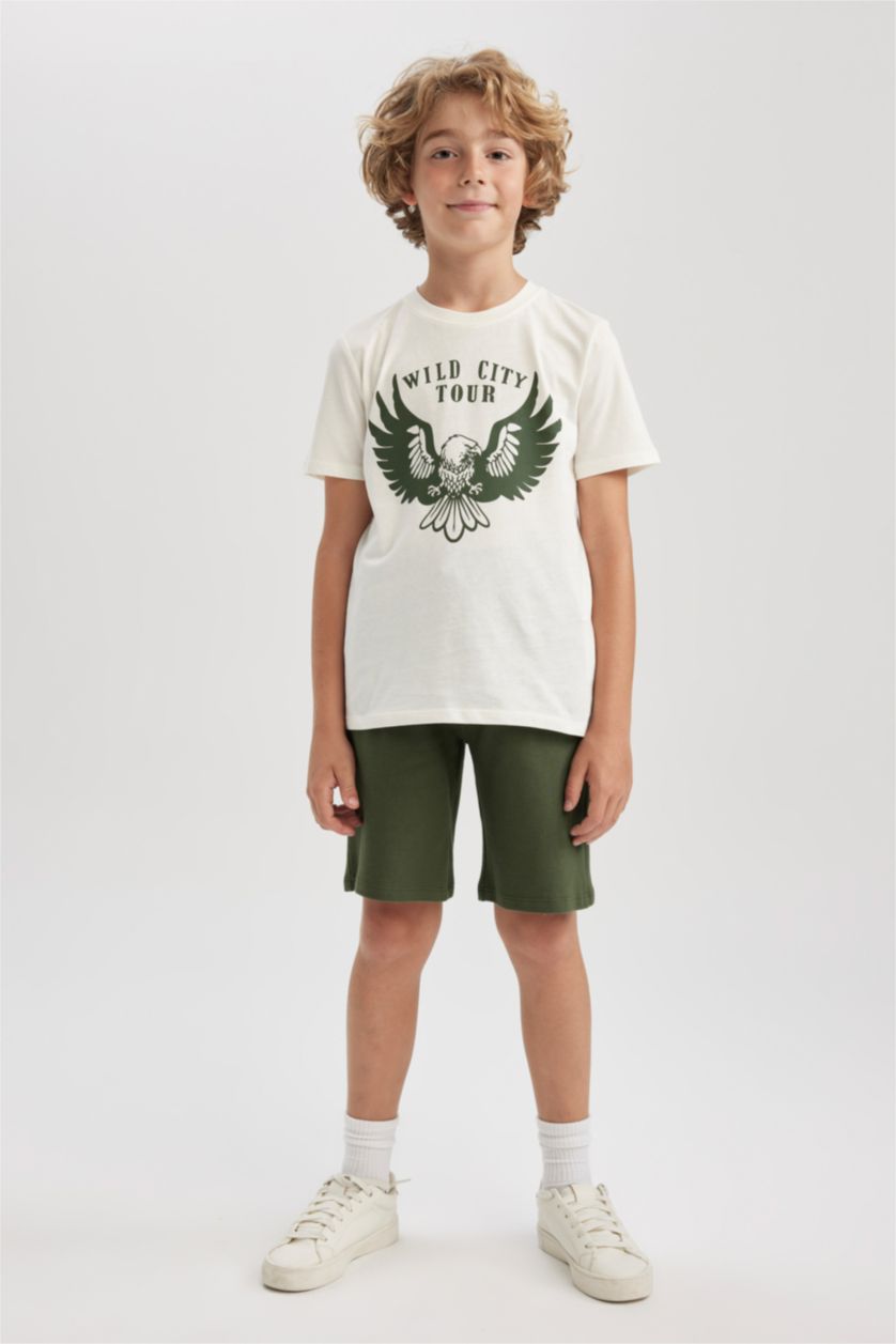 BOYS & TEENS White Boy Printed Short Sleeve T-Shirt Shorts 2-Pack Set