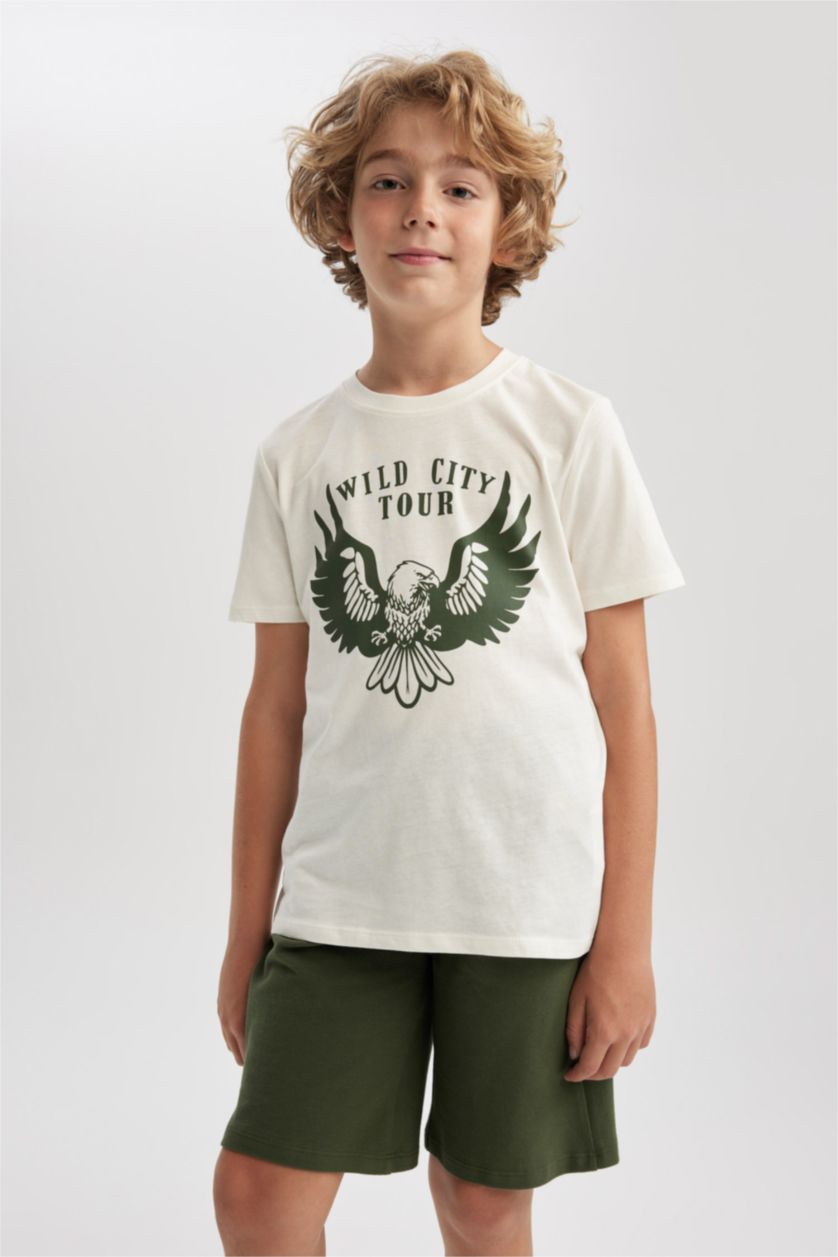 BOYS & TEENS White Boy Printed Short Sleeve T-Shirt Shorts 2-Pack Set