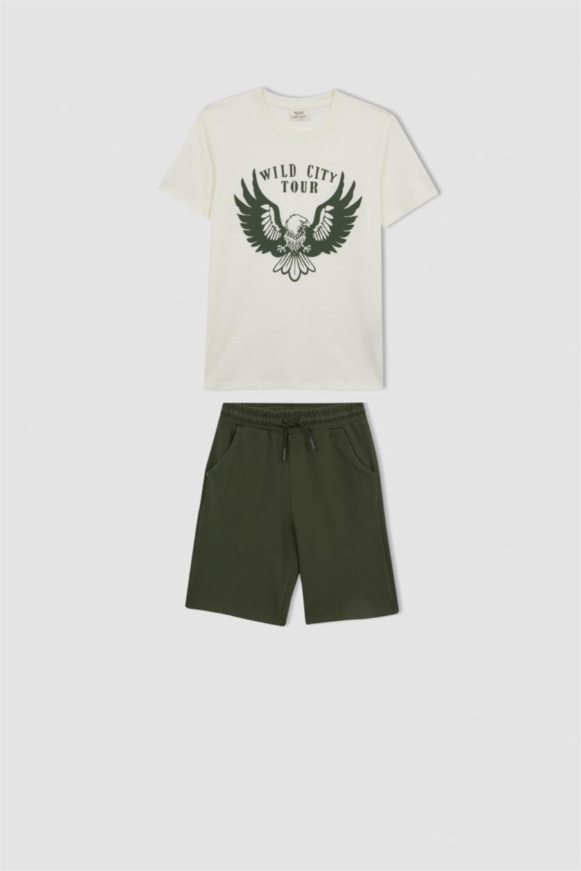 BOYS & TEENS White Boy Printed Short Sleeve T-Shirt Shorts 2-Pack Set