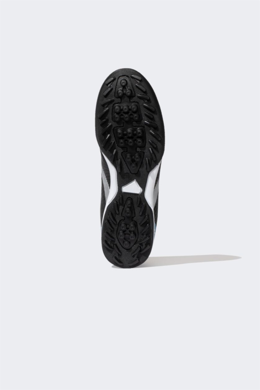 Erkek Siyah Erkek Düz Taban Bağcıklı Suni Deri Halı Saha Ayakkabısı