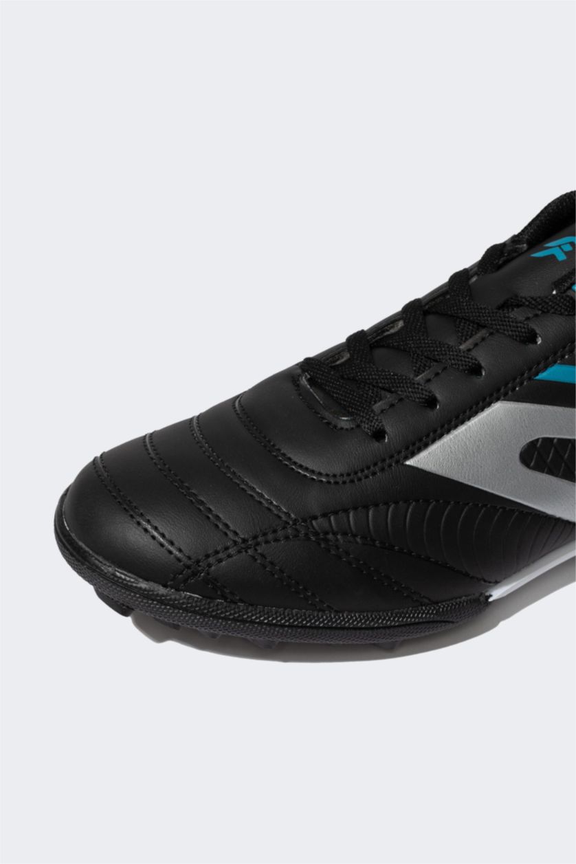 Erkek Siyah Erkek Düz Taban Bağcıklı Suni Deri Halı Saha Ayakkabısı