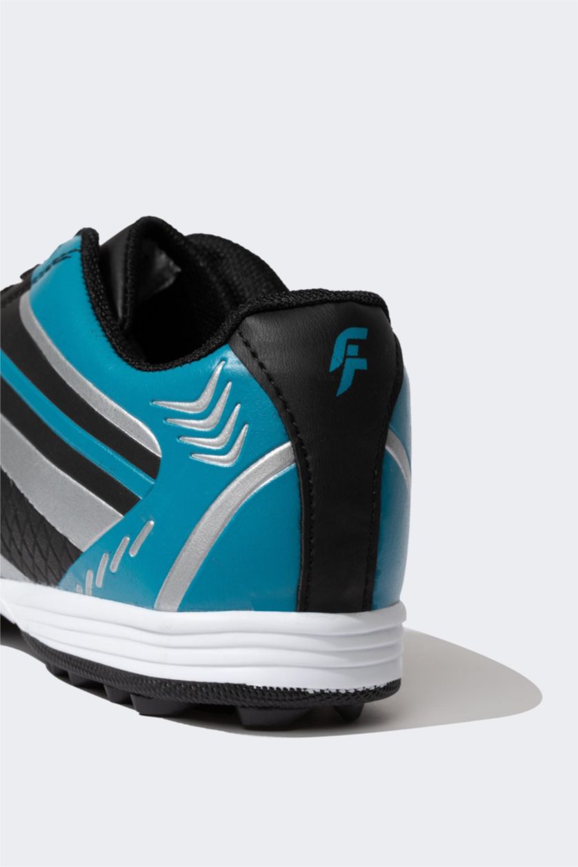 Erkek Siyah Erkek Düz Taban Bağcıklı Suni Deri Halı Saha Ayakkabısı