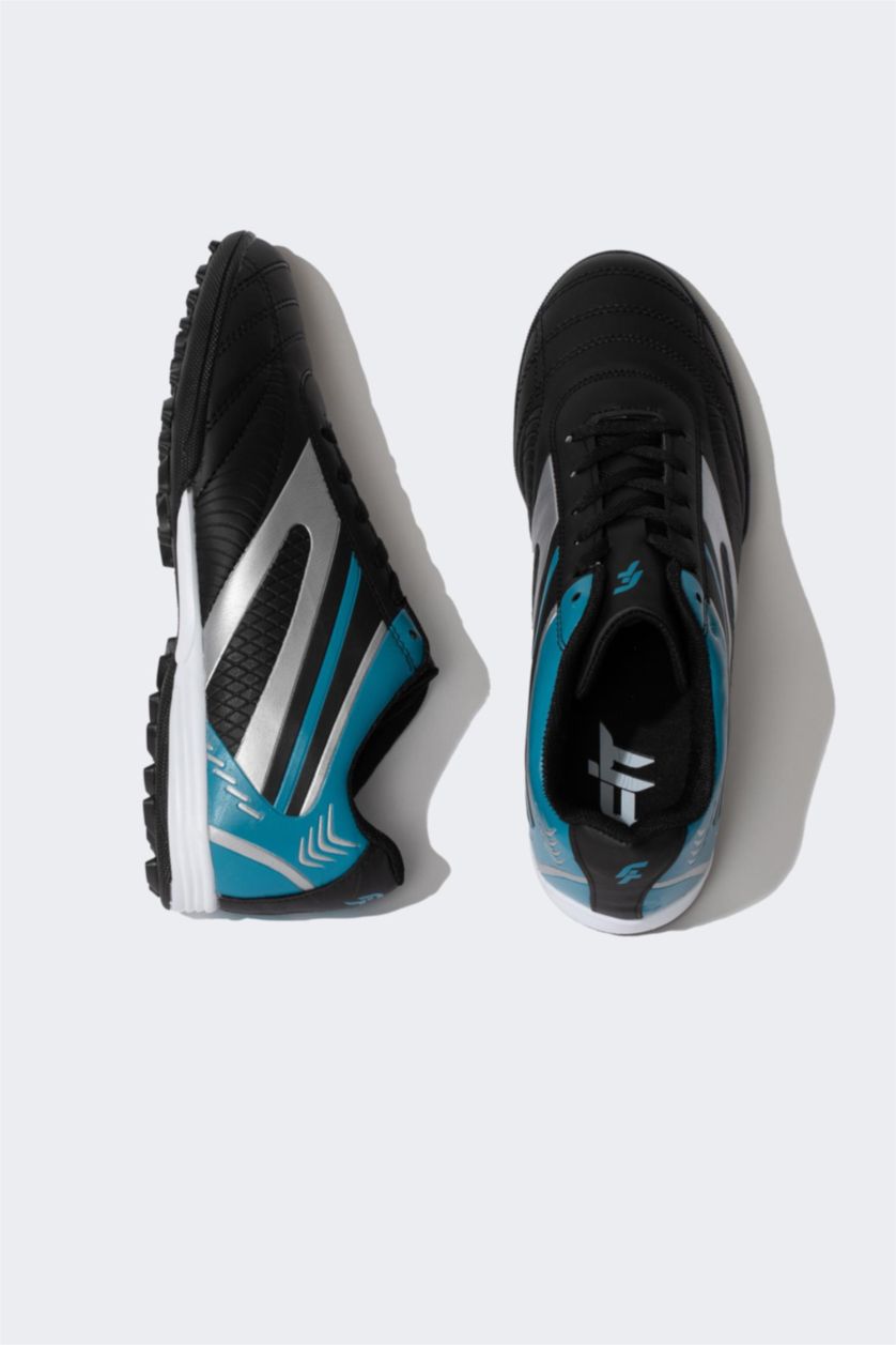 Erkek Siyah Erkek Düz Taban Bağcıklı Suni Deri Halı Saha Ayakkabısı