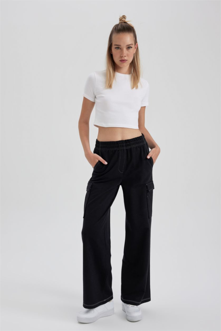 نساء أسود بنطلون من قماش رقيق قصة مستقيمة