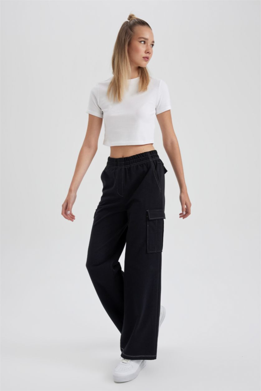 نساء أسود بنطلون من قماش رقيق قصة مستقيمة