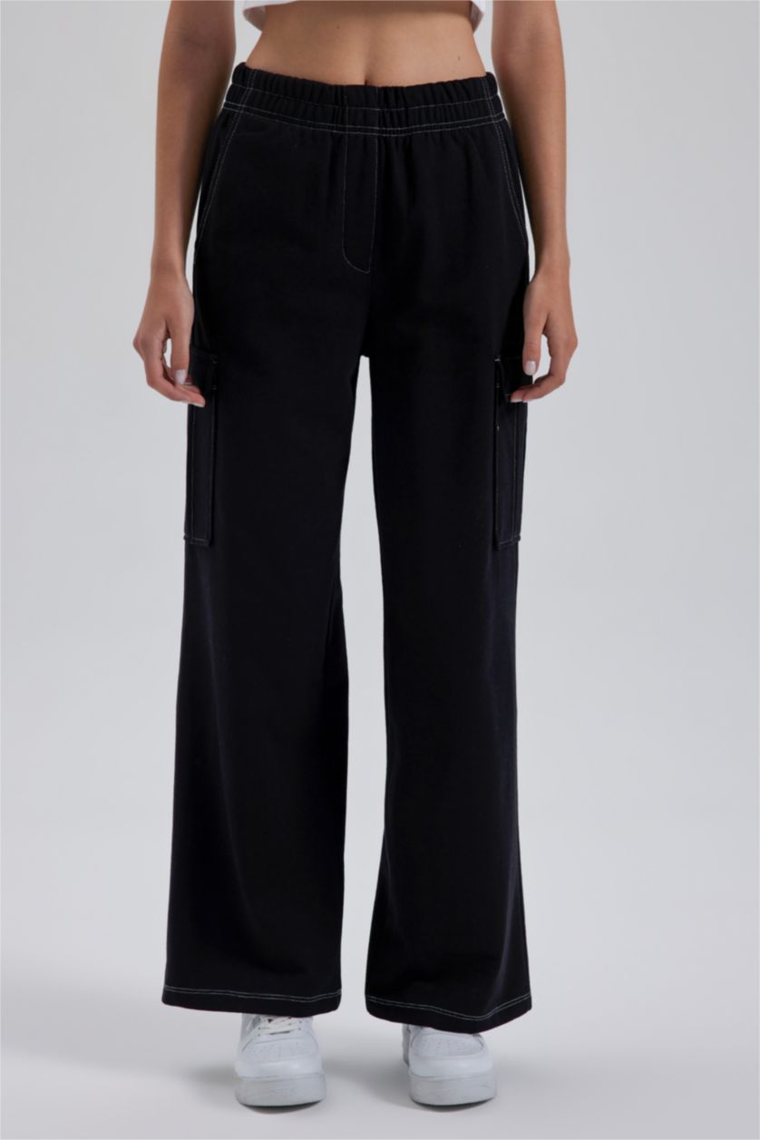 نساء أسود بنطلون من قماش رقيق قصة مستقيمة