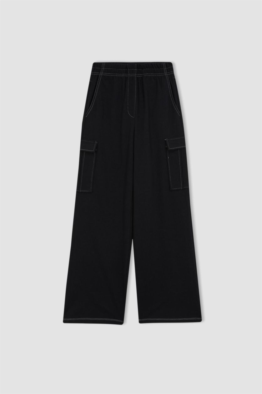 نساء أسود بنطلون من قماش رقيق قصة مستقيمة