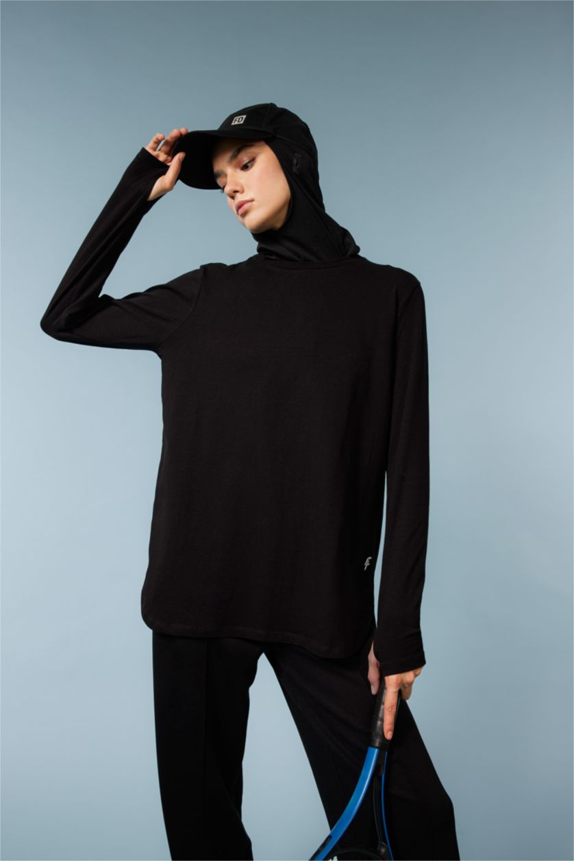 حريمي أسود Long Fit Long Sleeve T-Shirt