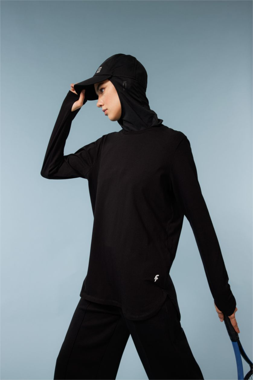 حريمي أسود Long Fit Long Sleeve T-Shirt