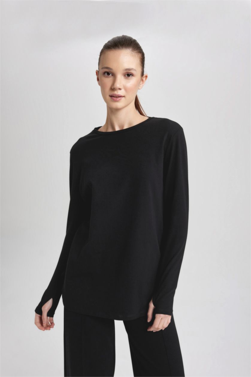 حريمي أسود Long Fit Long Sleeve T-Shirt