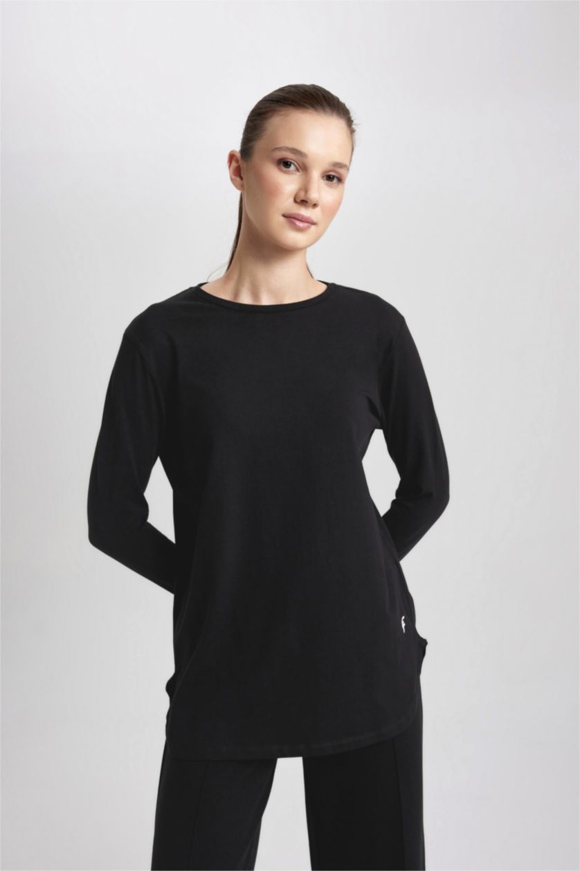 حريمي أسود Long Fit Long Sleeve T-Shirt