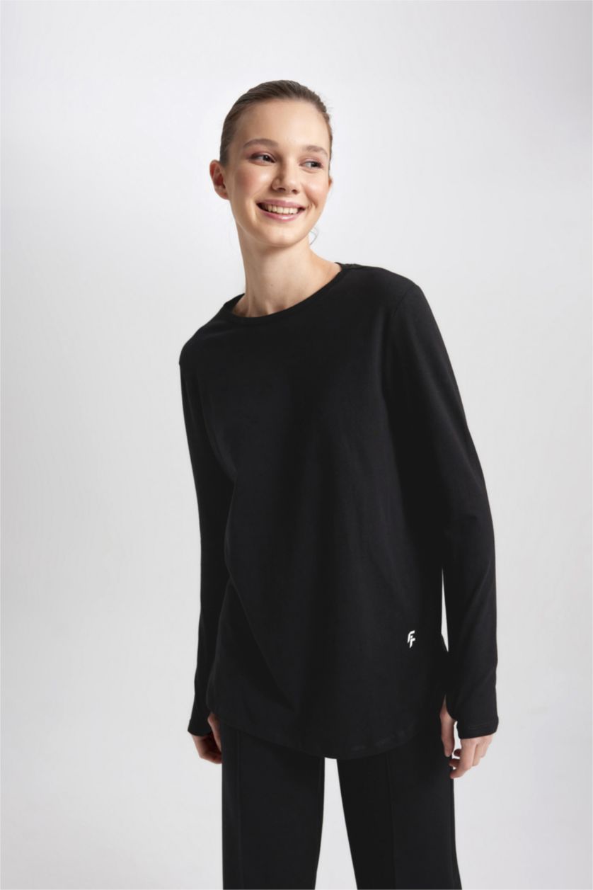 حريمي أسود Long Fit Long Sleeve T-Shirt