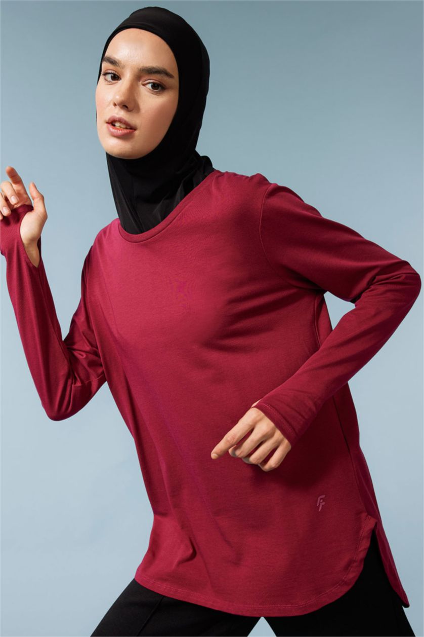 FEMME Bordeaux T-Shirt Long de sport col rond à manches longues