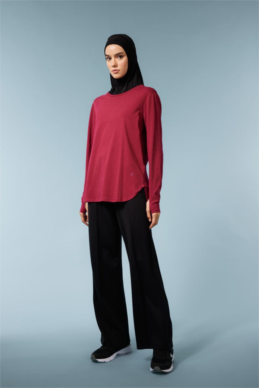 FEMME Bordeaux T-Shirt Long de sport col rond à manches longues