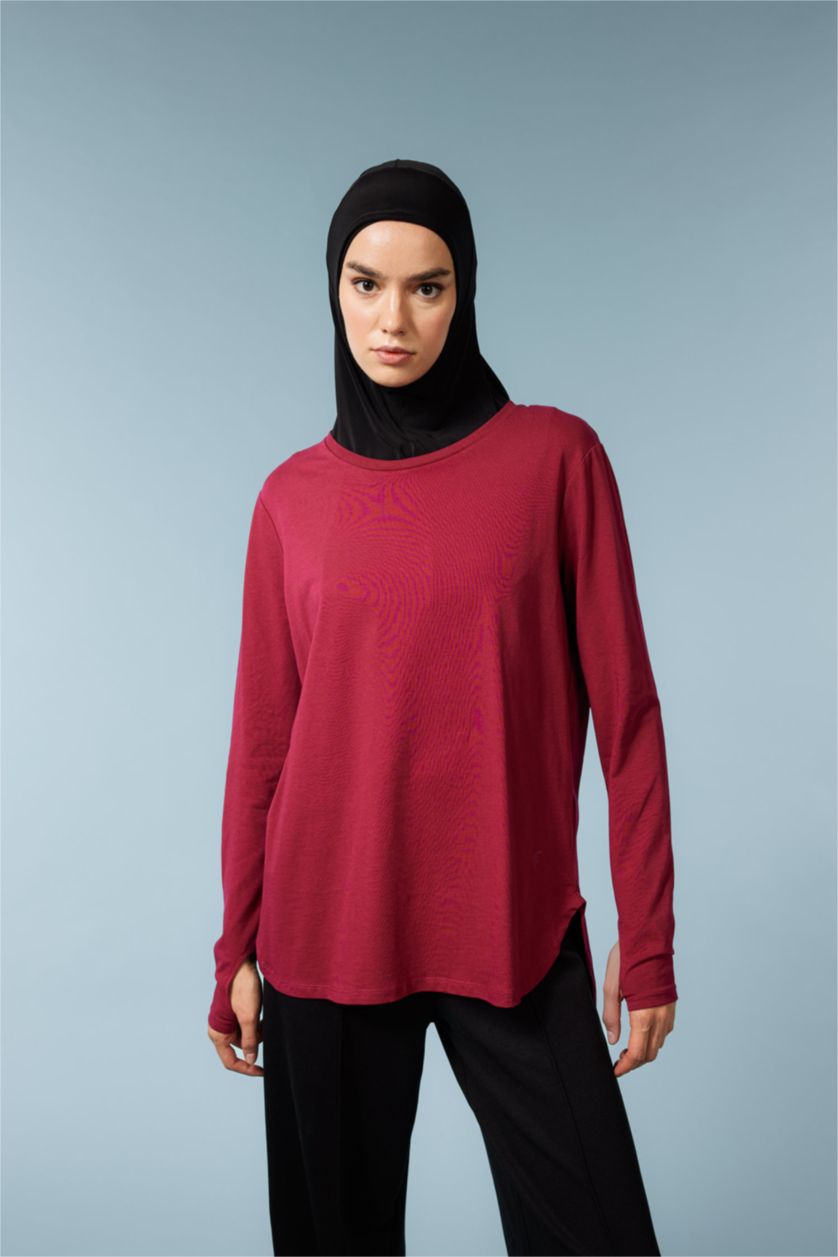 FEMME Bordeaux T-Shirt Long de sport col rond à manches longues