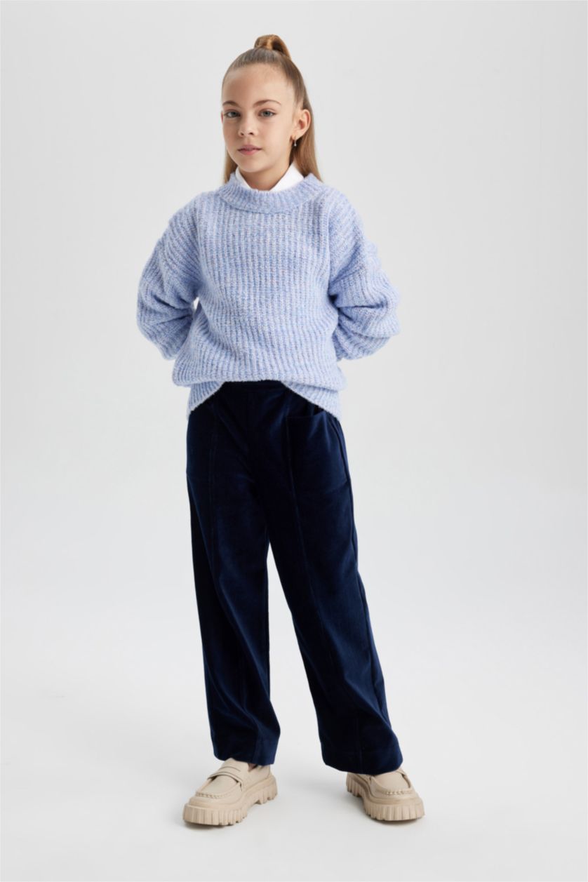 GIRLS & TEENS NAVY Girl Carrot Fit Velvet Sweatpants