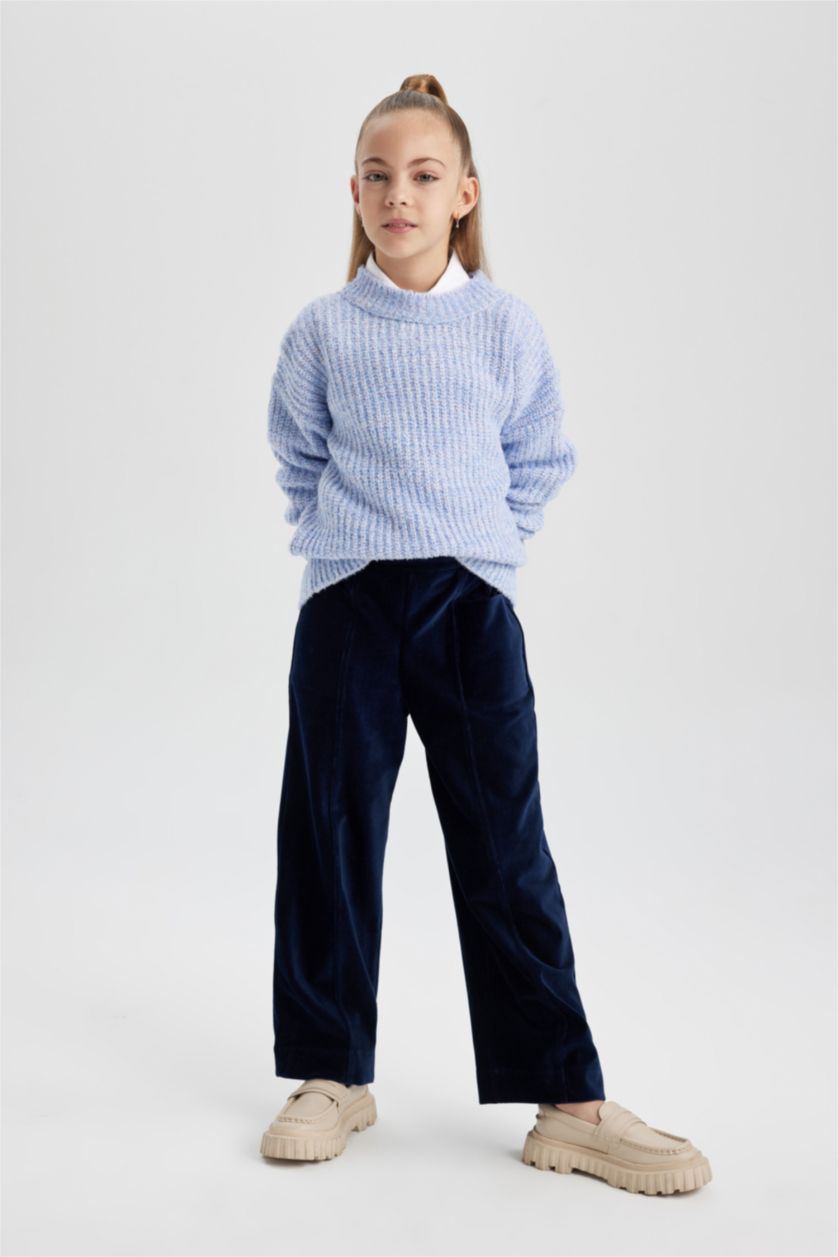 GIRLS & TEENS NAVY Girl Carrot Fit Velvet Sweatpants