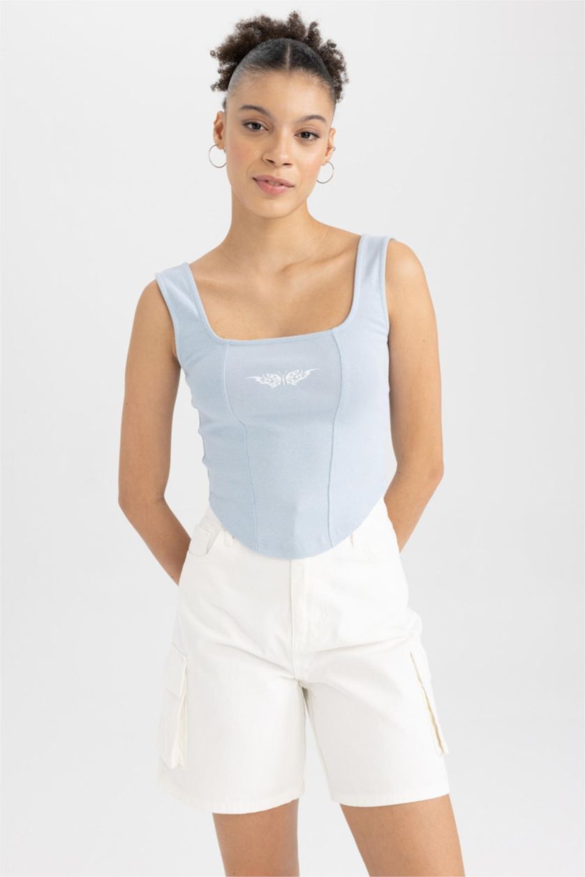 FEMME BLEU Clair Débardeur Coupe Slim Imprimé