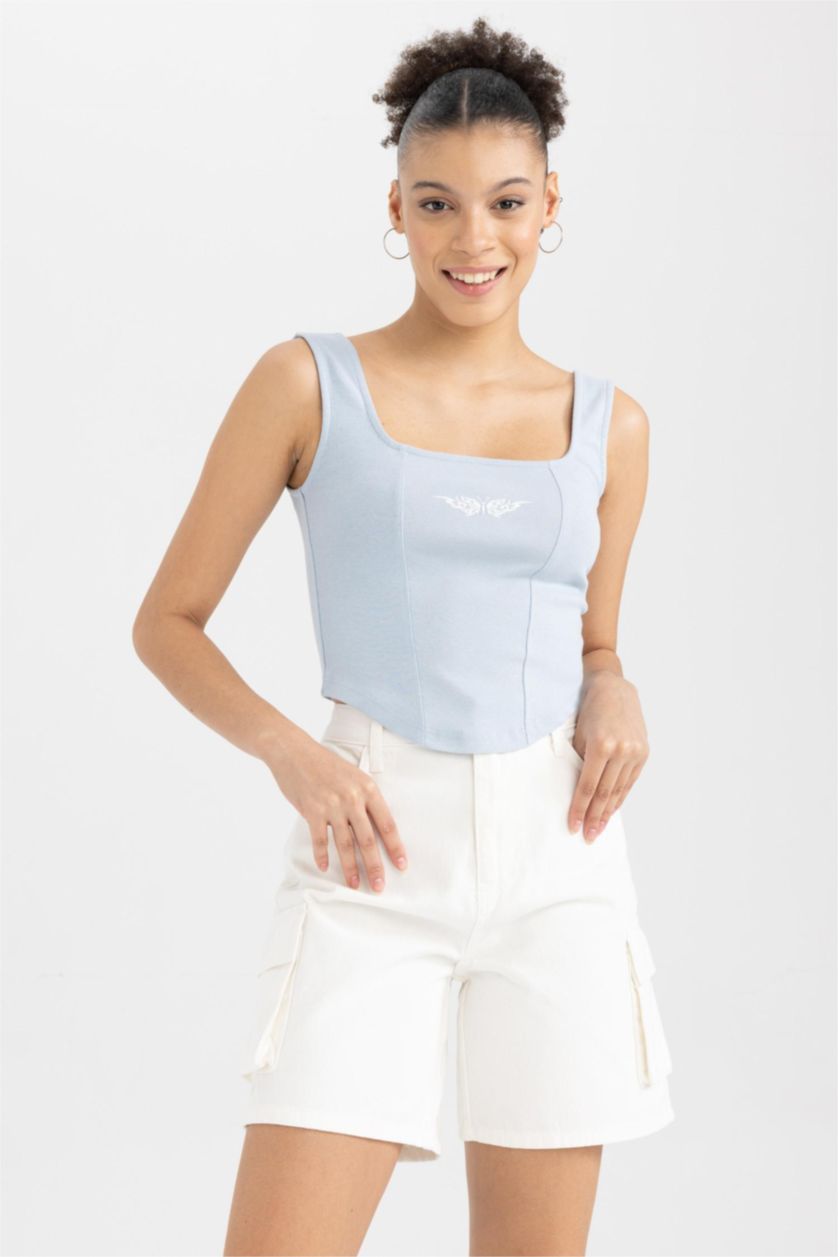 FEMME BLEU Clair Débardeur Coupe Slim Imprimé