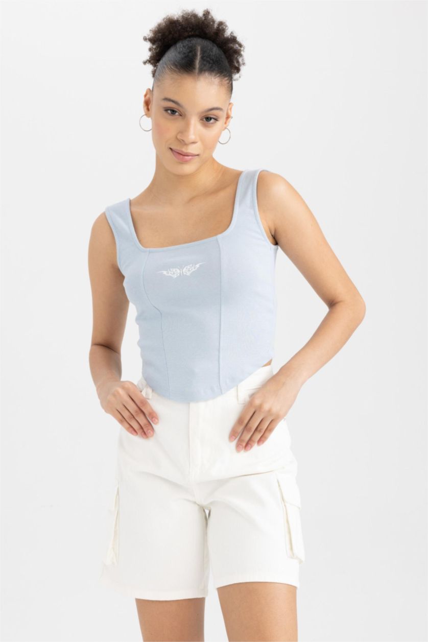 FEMME BLEU Clair Débardeur Coupe Slim Imprimé