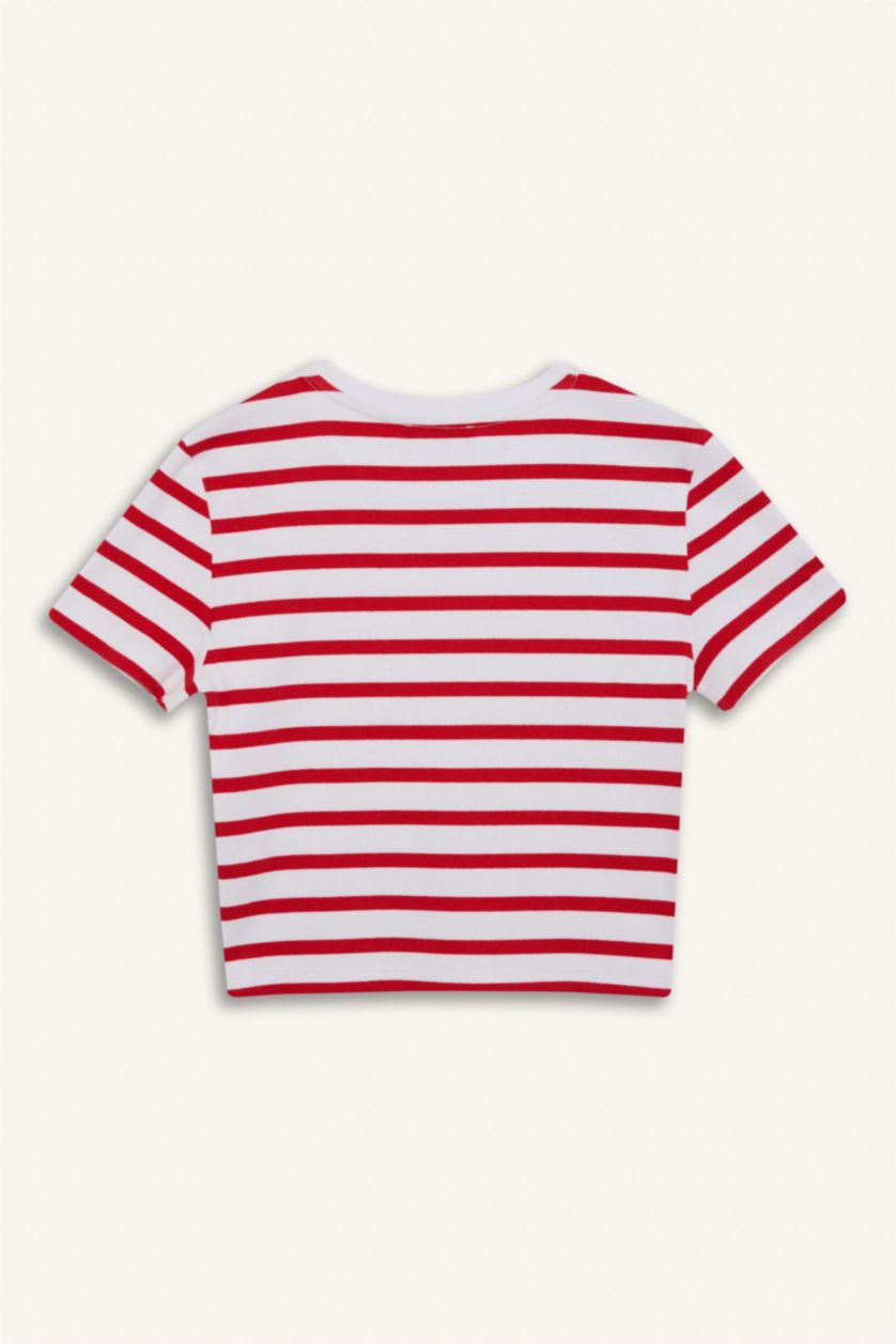 Woman Red Slim Fit Ribana Short Sleeve T-Shirt