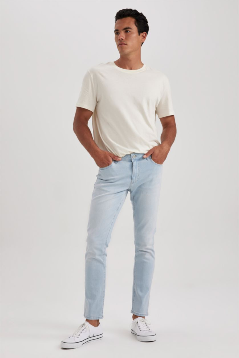 HOMME Bleu Pantalon Jean PEDRO - Coupe slim en jean Ourlet étroit