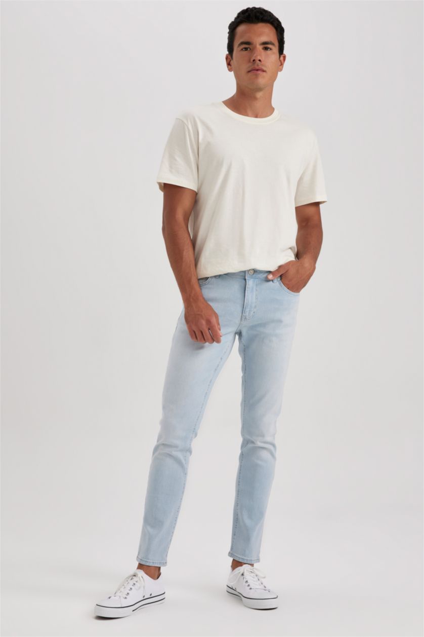 HOMME Bleu Pantalon Jean PEDRO - Coupe slim en jean Ourlet étroit