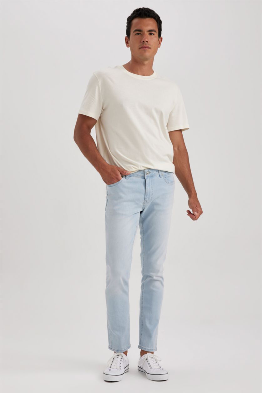 HOMME Bleu Pantalon Jean PEDRO - Coupe slim en jean Ourlet étroit