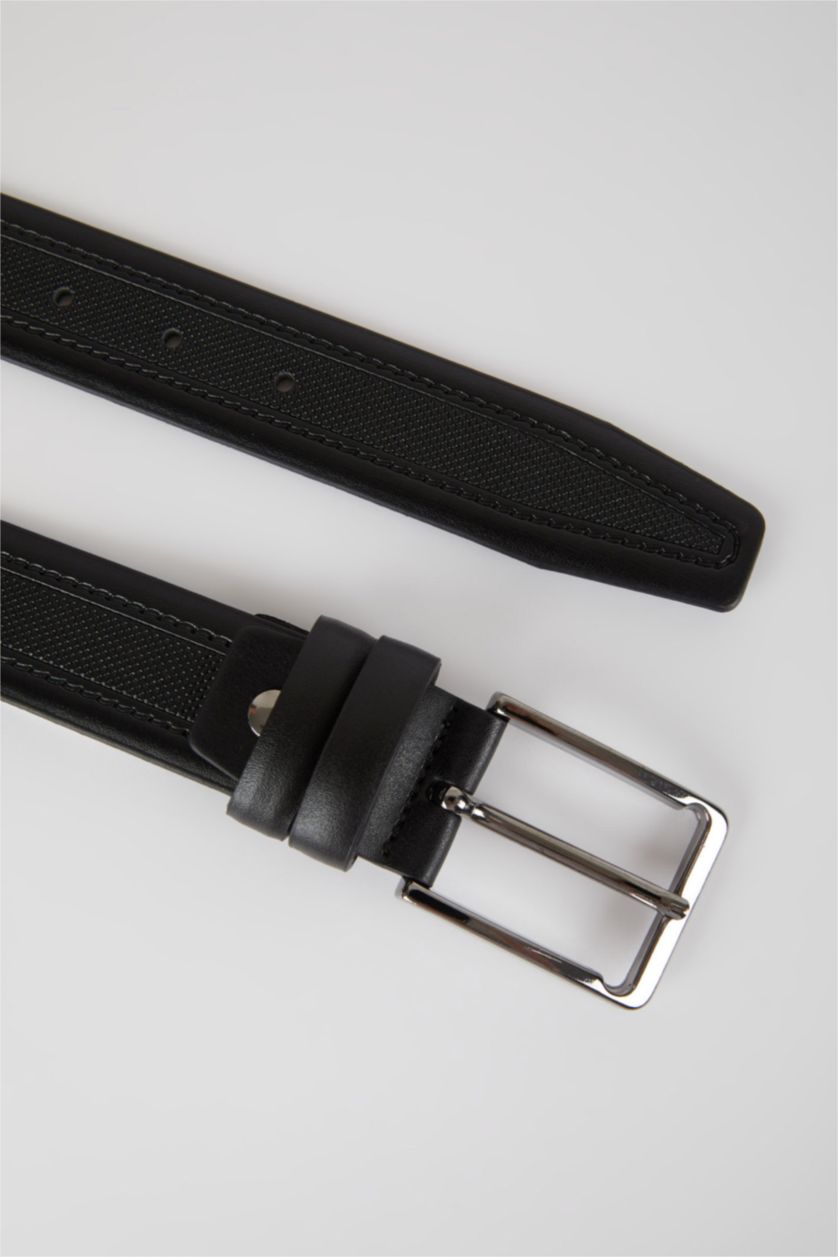 MAN Black Men Rectangle Buckle Faux Leather Classic Belt